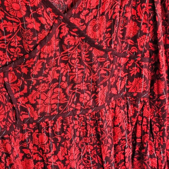 Knox Rose Women’s Red Floral Peplum Long Slv V-Neck Size S Boho Babydoll Flowy - Picture 7 of 7